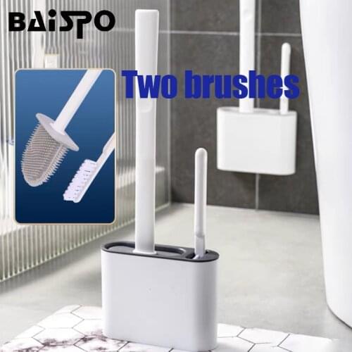 BAISPO TPR Toilet Brush With Bracket Silicone Brush Head Wall-Mounted No Dead Angle Cleaning Brush Bathroom Accessories Set