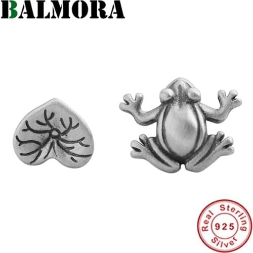 BALMORA 100% Real 925 Sterling Silver Forg & Lotus Leaf Earring For Men Women New Design AnImal Ear Dangler Ear Stud Jewelry