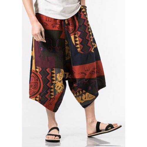 Summer Hip Hop Chinese Print Plus Size Wide Leg Trousers Indian Pakistan Clothing Men Vestidos Indiano Casual Nepal Baggy Pants