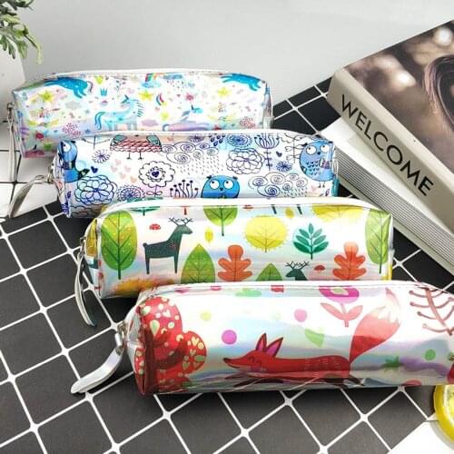 Cute Laser Pencil Case Kawaii Unicorn Pencil Bag Pouch Animal Pen Case Pencil Box For Girls Korean Stationery School Supplies