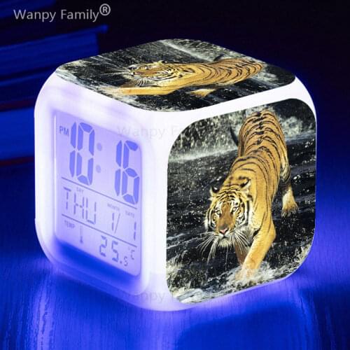 Roaring Tiger Alarm Clock LED Digital Clock Large Screen Multifunctional Touch Sensitive Alarm Clock Clock Birthday Gift for Kid