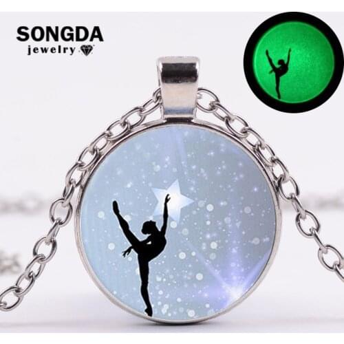 SONGDA Brand Glow in the Dark Ballerina Silhouette Long Necklace for Girl Kids Child Ballet Dancer Gift Fashion Luminous Jewelry