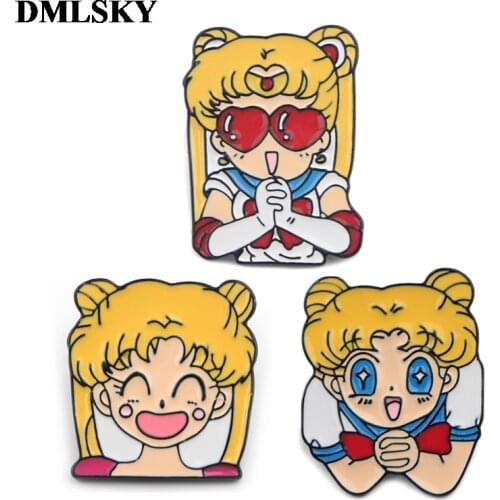 DMLSKY Anime girls Funny Cartoon Metal Pins Enamel Brooches for Women Men Lapel Pin Backpack Badge Denim Brooch Collar M3715