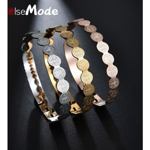 ELSEMODE St Benedict Bracelets & Bangles Women amulet Titanium Steel High Polished Catholic Church Cross Bangle Jewelry Gift