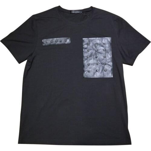 Casual Mens Slim Short Sleeve T-shirt Rivet Punk Gothic Round Neck Sz Black