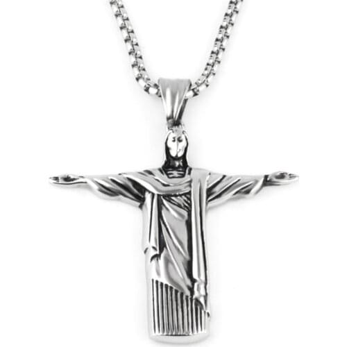 Christian Orthodox Crucifix Jesus Necklace Cross Prayer Big Pendant Silver Color Crucifix Cross Pendant Necklace
