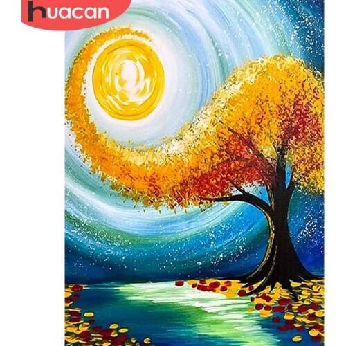 HUACAN Diamond Painting Full Round Square Landscape Abstract Diamond Embroidery Sale Tree Rhinestones Mosaic Decortion