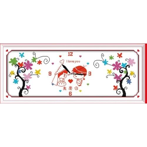 I love you(clock) cross stitch kit 14ct 11ct count print canvas wall clock stitching embroidery DIY handmade needlework