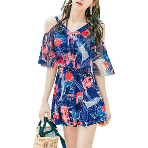 Swimsuit Conservative One Piece Floral Backless Bikini Skirt Swimsuit with Chest Pad for Swimming Pool Wholesale