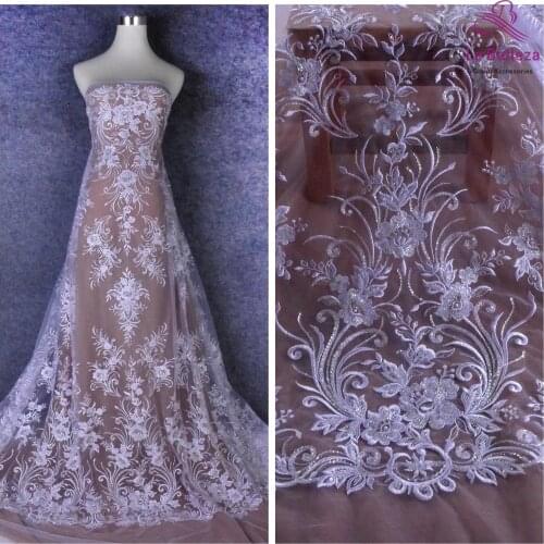 La Belleza 2021 flowers patterns bridal lace,sequins beaded lace fabric,Purw white gown dress lace fabric 51'' width 1 yard