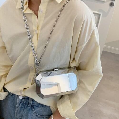 Small Crossbody Bags for Women 2021 Trend Mobile Bag Female Luxury Designer Chain Metal Purse Simple Square Shoulder Bag Woman