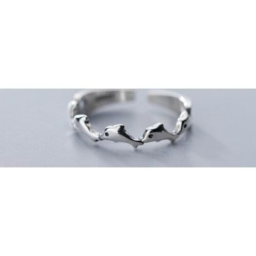 MloveAcc 100% 925 Solid Real Sterling Silver Fashion Cute Dolphins Ring for Women Girls Kids Xmas Gift