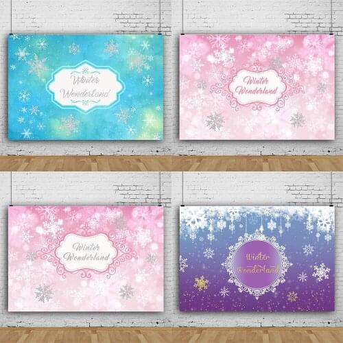 Mocsicka Winter Wonderland Photography Background Glitter Snowflake Blue Pink Child Birthday Party Cake Smash Backdrop Photocall