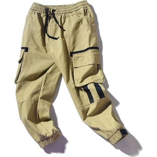 Fashion Brand Men Cargo Pants Street Trend Big Pocket Male Cotton Ankle-Length Pants Mens Solid Color Casual Pants