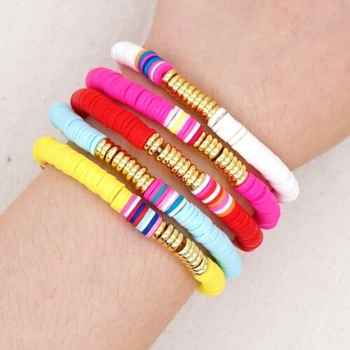Fashion Multicolor Handmade Boho Bracelets Jewelry Women Summer Polymer Clay Disc Beads Bracelet African Pulseras For Girl Gifts