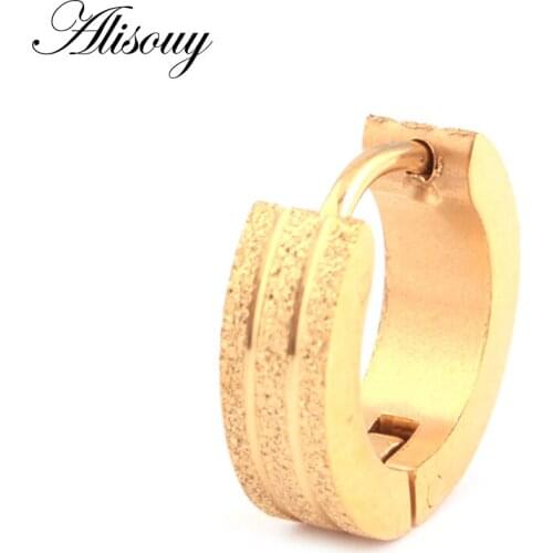 Alisouy Fashion Scrub Gold-color Hoop Earrings Punk Rock Stainless Steel Earrings For Women Men Drop Ship Jewelry