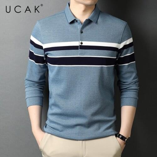 UCAK Brand Classic Casual Turn-down Collar Striped T Shirt Men Clothes Autumn New Arrival Streetwear Long Sleeve T-Shirts U5721