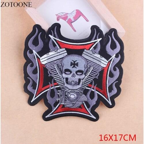 ZOTOONE Large Cannon Back Sew Iron On Patches For Clothing Jacket Skull Biker Punk Motorcycle Patch Applique Embroidered Stripe