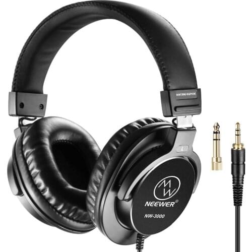 Neewer 3.5mm Studio Monitor Headphones - Dynamic Rotatable Headsets with 45mm Loudhailer Driver, 3M Cable, 6.35mm Plug Adapter