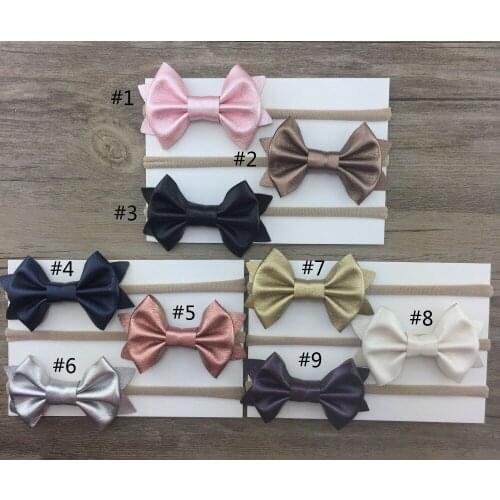 36pc/lot 3.2" Girls Bows Nylon Headband,Girls Pu Leather Hair Bow Headband,Children Girls Party Headress Hair Accessories