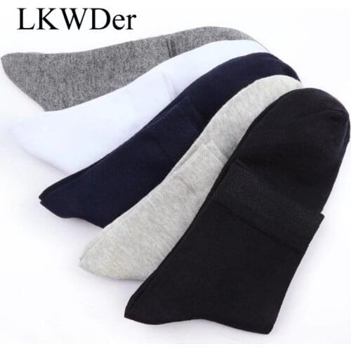 LKWDer 5 Pairs Socks Mens Pure Cotton Autumn Winter Thick Socks Sweat Absorption Four Seasons Long Tube Breathable Male Socks