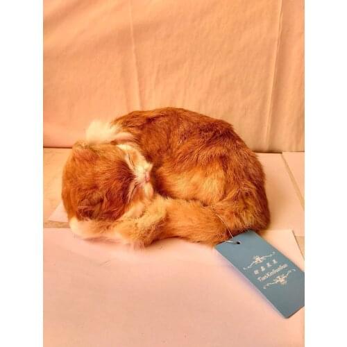 New simulation sleeping cat model toy resin&fur yellow cat model gift 25cm 0569