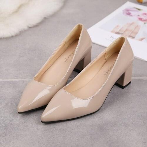 2020 New Fashion Style Women Pumps Microfiber Slip-On Female Dress Shoes Shallow Square High Heels Lady Wedding Shoes U14-96