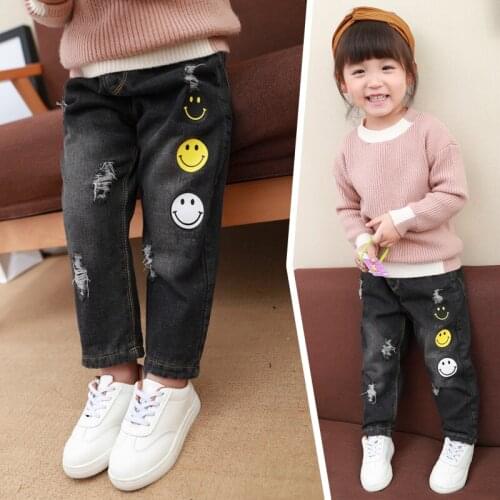 New 2020 girls jeans autumn and winter children thickening plus velvet black baby childrens clothing cotton pants boy tide