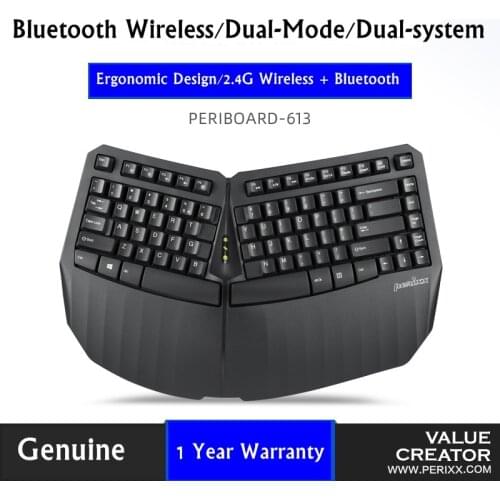 New Perixx 613 Bluetooth Wireless/2.4Ghz Wireless Dual-Mode Ergonomic Notebook,Desktop,Tablet Keyboard For Windows and Mac