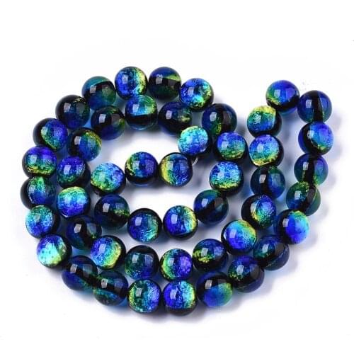 About 50pcs/Strand Luminous Handmade Foil Glass Lampwork Round Beads Strands 9.5~10.5mm in diameter, hole: 1mm,19.29''~19.69