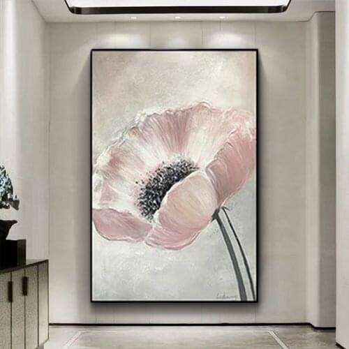 Original Hand-Painted Canvas Painting Pink Flower Thick Oil Knife abstract Flower Wall Art Decorative Painting For Living Room