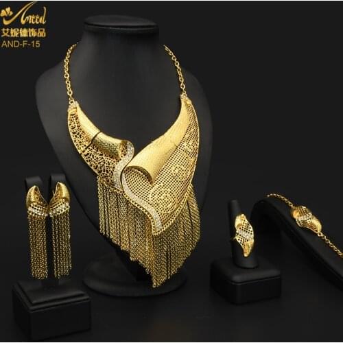 Luxury 18K Jewellery Dubai Gold Wedding Collection Set For African Indian Bridal Jewelry Womens Necklaces Earring Bracelet Sets