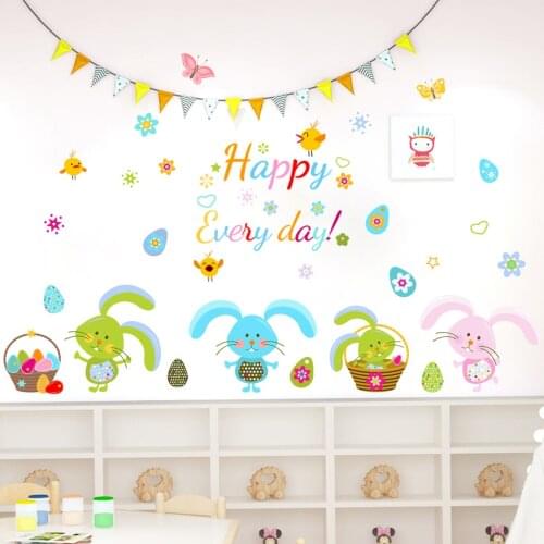Cartoon Rabbit PVC Wall Sticker Baby Nursery Kids Room Bedroom Wall Art Mural Butterflies Decal Removable