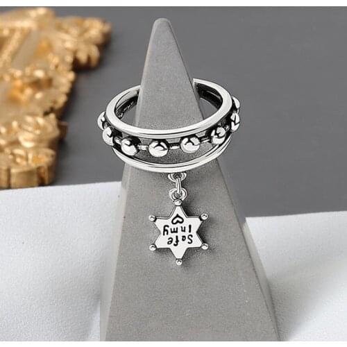 S925 Sterling Silver Vintage Mutil-layer Pentagram Pendant Ring Letter Romantic Open Finger Ring For Women Fine Jewelry Gifts