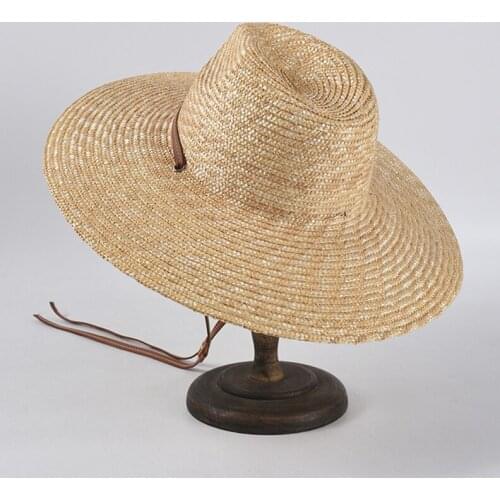 2021New summer hats women wide brim handmade sun hats with Leather Bandage natural wheat straw hats rimmed jazz crown straw caps