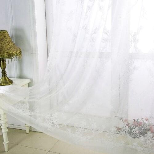Home Deco Sheer Scallop Embroidery White Floral American Style Window Curtain Rod Pocket Grommet for Living Room