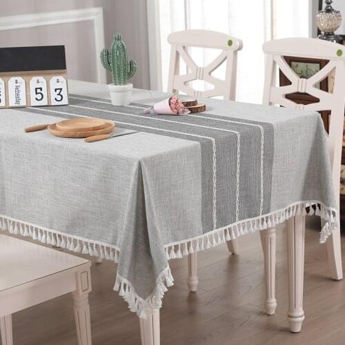 Modern Cotton Linen Table Cover Simple Plain Tablecloth With Tassel Tea Table Cloth Dining Tablecloths Rectangular Table-cloth