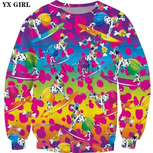 YX GIRL 2019 New Fashion Men Crewneck Sweatshirt Cartoon Lisa Frank Hula Dogs Print 3d Sweatshirt Unisex Casual Pullover