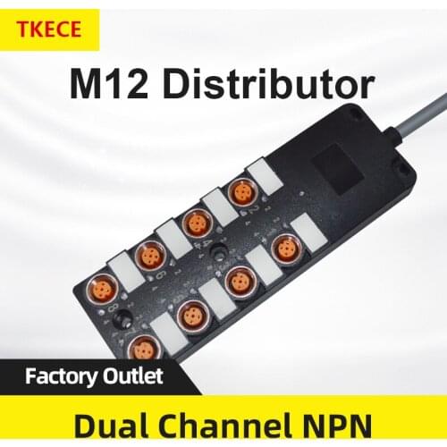 TKECE Leaded 8-bit M12 sensor splitter junction box central distributor splitter box NPN dual channel