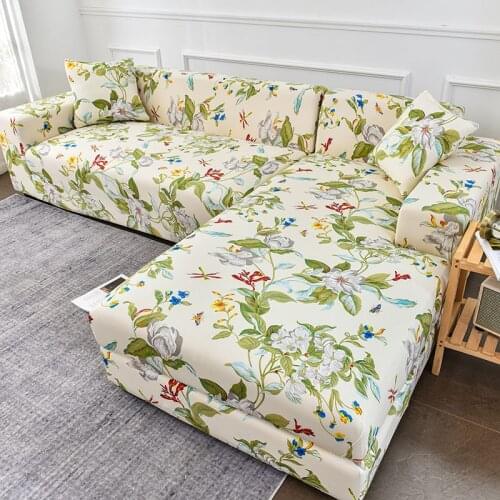 Floral Pattern Corner Sofa Cover for Living Room Couch Cover Slipcover Elastic Sectional Sofa Chaise Sofa Need Purchase 2PC Cove