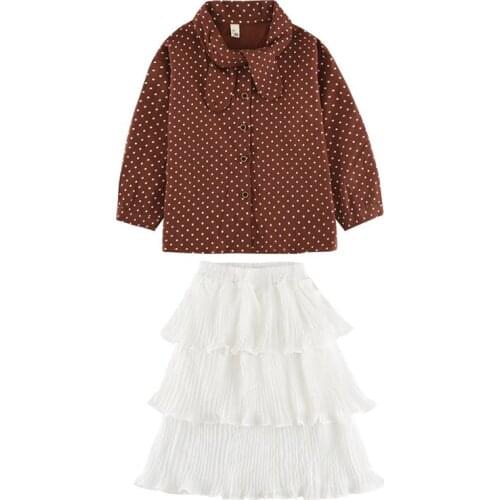 Girl spring and autumn dress suit Girl chiffon shirt cake dress set Girl fashion western dress suit Girl shirt dress suit