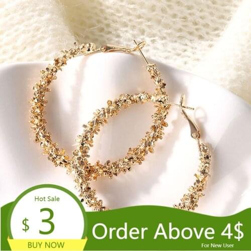 Visisap Fashion Irregular Thorns Shape Large Circle Earrings for Women Temperament Shiny Gold Color Metal Earring Lady Gift E403