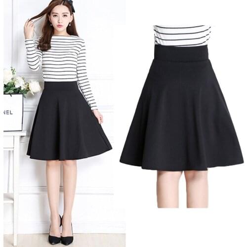 2019 New Women Summer Autumn Skirt Casual Solid high waist Cotton skirts Office lady knee length skirts with pant 568