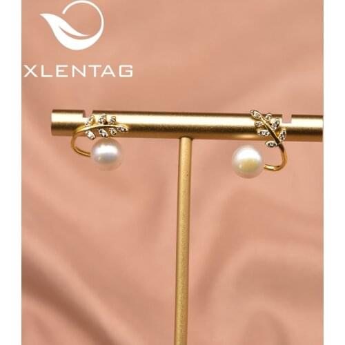 Xlentag Handmade Natural Freshwater Pearl 925 Sterling Silver Haoshi Leaf Earrings Womens Wedding Banquet Gift Jewelry GE1036