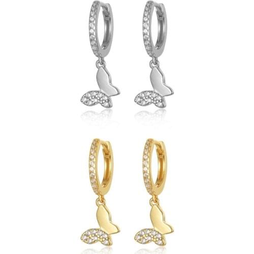 Silver Gold Color Butterfly Pendant Hoop Earring for Women Small Clip Earring Girls Birthday Party Jewelry Pendientes Wholesale