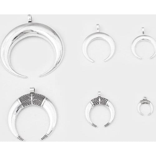 1Pack Antique Silver Color Ox Horn Crescent Half Moon Charms Pendants For Bracelets Necklaces DIY Jewelry Making Findings
