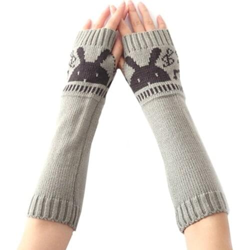 100% Arcylic Yarn Long Fingerless Bunny Gloves Women Winter Warm Rabbit Design Gloves Trendy Fashion Cute Knitted Mittens