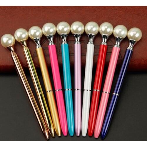 2018 Metal Ball Pens Fashion Girl Big Pearl Ballpoint Pens for School Stationery Office Supplies SN1279