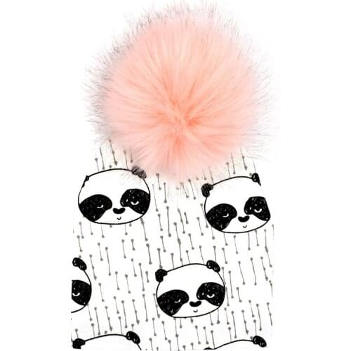 2019 Autumn and Winter Childrens Hair Ball Cap Detachable Large Hair Ball Baby Kids Cap Printing Children Bonnet Cap 6M-3T