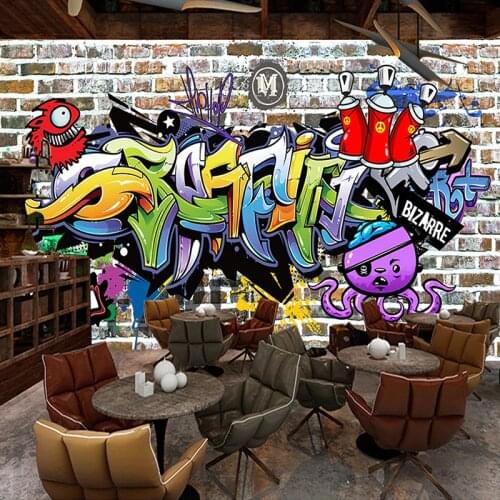 3D Hand Painted Street Graffiti Brick Wall Mural Custom Photo Wallpaper KTV Bar Cafe Restaurant Poster Decor Art Wall Painting